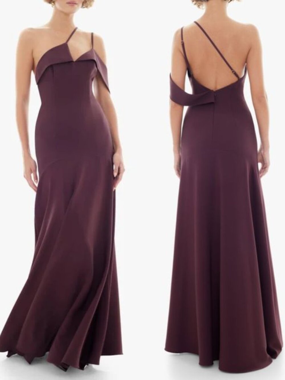 NEW BLACK HALO Purple NAIROBI One SHOULDER Asymmetrical Neck FLARED GOWN 10